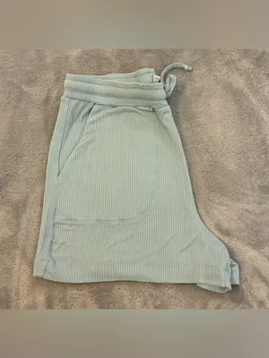 Light Blue Ribbed Drawstring Women’s Lounge Shorts Size Small thumbnail 4