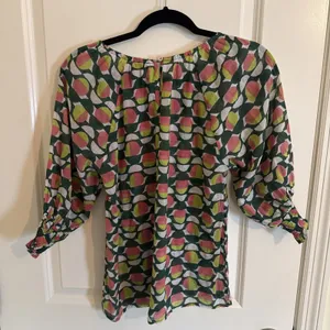Banjanan Green & Pink Geometric Top House Size Small Anthropology Boho Chic thumbnail 4