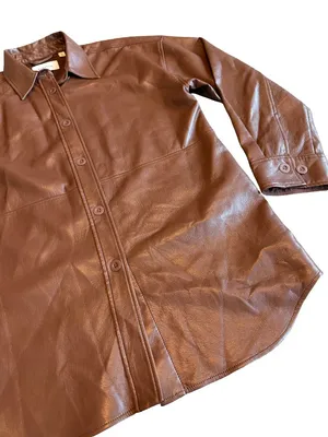 Aritzia Babaton Pelli Shirt Jacket Button-Down Brown Vegan Leather Size Medium thumbnail 7