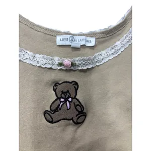 Love & Lazy Days Tank Top XL Teddy Bear Tan Lace Trim‎ Cropped Camisole Y2K thumbnail 2
