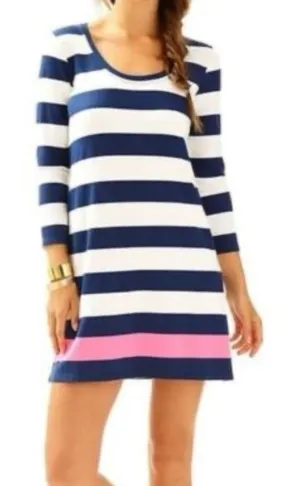 Lilly Pulitzer XS Devon A Line Dress Navy White Aquatic Stripe Pink thumbnail 1