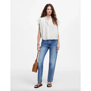 Madewell Shirred Lace Trim Top Blouse Cotton Viscose Lightweight White Small NWT thumbnail 2
