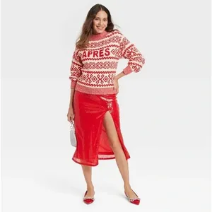 A New Day Apres Crew Neck Graphic Pullover Sweater Red Size Medium thumbnail 3