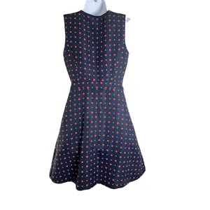 Tommy Hilfiger Navy Blue Red Geometric Floral Front Zip Fit Flare Dress Size 2 thumbnail 4