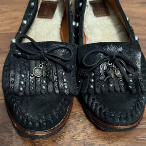 Coach Black Metallic Suede Fringe Roccasin Slip On Moccasin‎ Y2K Charms thumbnail 6