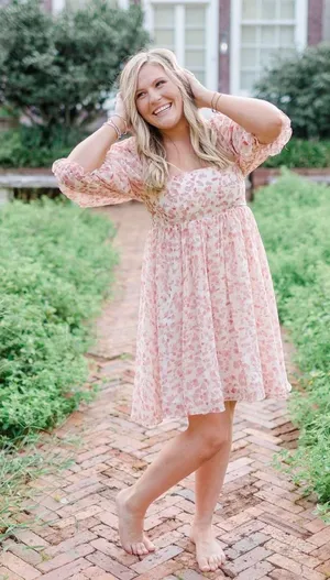 Storia Textured Patterned Puff Sleeve Square Neck Dress Cream / Blush Pink thumbnail 1