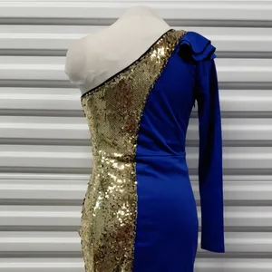 Womens One Shoulder Sequin Midi Dress Size XS Blue Gold Wedding Party Evening thumbnail 7
