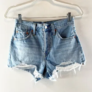 Levi's 501 Original Fit High Rise Button Fly Cutoff Jean Shorts Blue 25 thumbnail 2