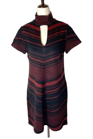 Amanda Uprichard Black And‎ Red Knit Keyhole Mock Neck Sweater Dress Size M thumbnail 1