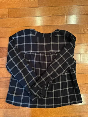 Madewell Lightspun Evert Women's Top Black Size L Windowpane Plaid Button Front thumbnail 6