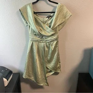 Lulu’s Always Celebrating Sage Green Satin Off-the-Shoulder Mini Dress thumbnail 5