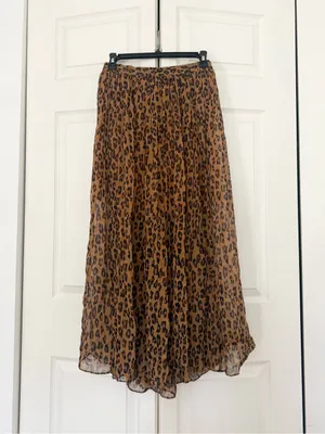 Free People Lydia Midi Skirt Cheetah Print Pleated Midi Skirt Size XS thumbnail 2