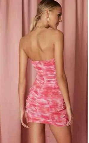 Superdown Womens Pink Strapless Ruched Bodycon Micro Mini Dress Small thumbnail 3