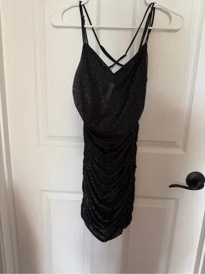 Lucy in the Sky Black Sparkle Ruched Slip Mini Dress Small thumbnail 3