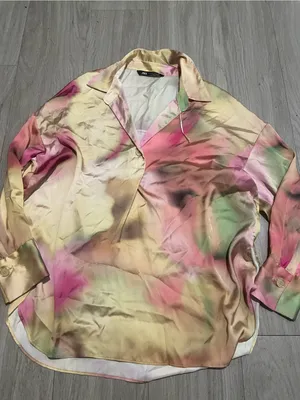 Zara Pastel Multicolor Satin Button-Front Blouse thumbnail 1