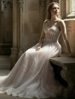 PC Mary’s Blush Princess Beaded Corset Gown Strapless Boned Bodice Prom/Wedding thumbnail 3