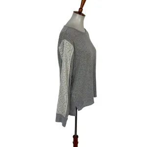 Anthropologie Flora Nikrooz Gray Knit Top‎ L Lace Sleeve Pullover Loungewear Casual Cozy Shirt thumbnail 2