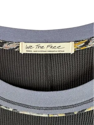 We The Free People Bright Side Patchwork Thermal Top Small Bandana Boho Blue thumbnail 4