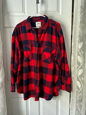 Aerie Buffalo Plaid Flannel Button-Up oversized boyfriend l Shirt women sz XL thumbnail 2
