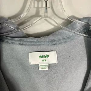 Aerie Light Gray Blue Cropped Full Zip Y2K Velour Velvet Track Suit Jacket Med M thumbnail 3