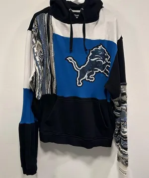 Detroit Lions sweatshirt! Custom made coogi style blue and black hoodie size XL! thumbnail 2