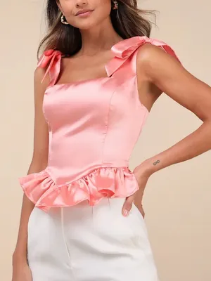 LULUS Coquettish Pink Lace Up Bustier Top thumbnail 1