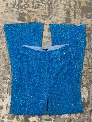 Nasty Gal Blue Sequin Flare Trousers thumbnail 1