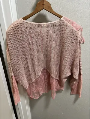 VTG Rayon Pink Patchwork Lace Ruffle Shawl Cape Made Italy Size undefined thumbnail 2