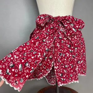 Vintage Half Apron Folk Art Print‎ Hostess Bow Ric-Rac Trim Cottagecore Handmade thumbnail 12