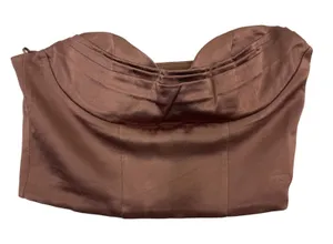 Zara Satin Effect Corset Style Bustier Cropped Tank Top Brown Size Small thumbnail 1