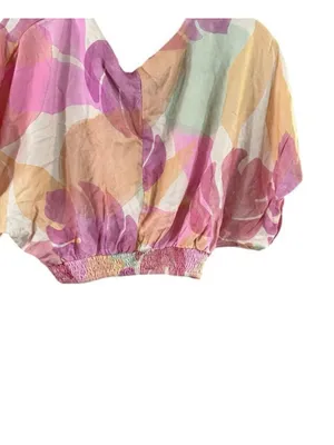 Garage Pink, Yellow & Cream Twist-Knot Crop Top thumbnail 8