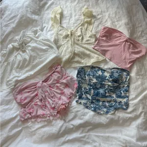 SHEIN Crop Tops Set - White, Cream, Pink,‎ Blue Floral thumbnail 2