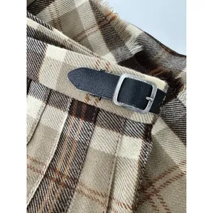Vintage Pure New Wool Plaid Wrap Kilt Skirt Women’s XS Small Beige Brown Tartan thumbnail 5