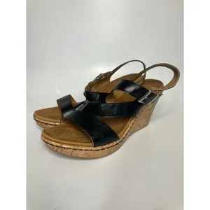 b.o.c. Wedge‎ Sandals Womens 10M Black Excellent Cork Strappy Slingback CBFK18 thumbnail 3