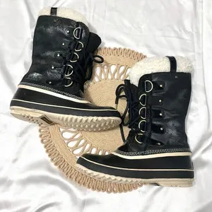 Sorel Joan of Arctic Holiday Leather Shearling Boots Black NL2392-010 Size 9 thumbnail 1