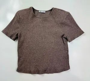 Zara‎ Brown Knit Shoulder Pads Top Size Large thumbnail 1