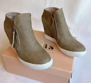 New Tan Sneaker Booties with wedge heel by AMS JANNA-2 Mid size 8 thumbnail 1