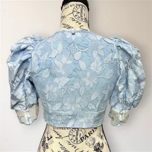 For Love & Lemons Uma Lace Crop Top S Blue Embroidered Puff Sleeve NWT Fairycore thumbnail 6