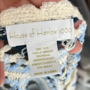 House Of Harlow 1960 Blue and Cream Crochet Fringe Sweater Shrug Coverup One Siz thumbnail 2