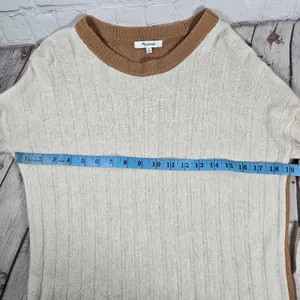 Madewell Womens XS Colorblock Ribbed Knit Sweater Dress NH072‎ White Brown FA22 thumbnail 6