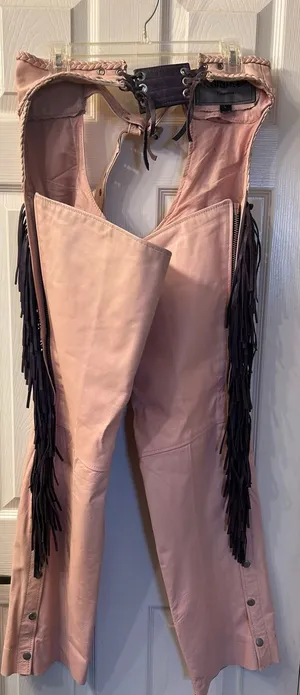 Unik Pink Leather Fringe Chaps - Boot Cut & Flare thumbnail 1