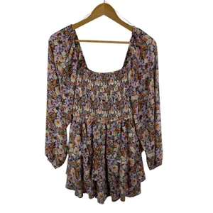 Entro Floral Smocked Tiered Mini Dress Romper Medium Cottage Boho Festival Flowy thumbnail 2