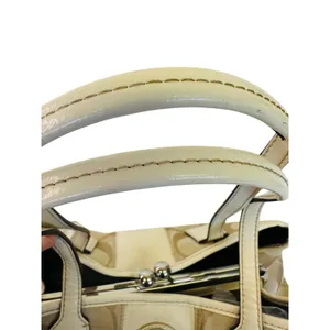Coach‎ Beige Signature Canvas and Patent Leather Kisslock Framed Carryall Tote thumbnail 11