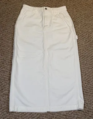 TNA Aritzia White Denim Carpenter Long Midi Maxi Skirt Utility Workwear Size 4 thumbnail 1