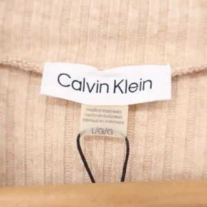 Calvin Klein Womens Ribbed Mock Neck Elbow Sleeve Top Oatmeal Beige L thumbnail 2