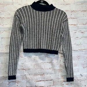 BDG Sweater Womens Small Blue White Long Sleeve Crewneck Crop Top Striped thumbnail 1