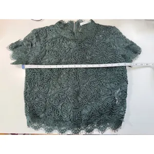 Zara Trafaluc Womens Green Lace Crop Top High Neck Back‎ Zip Short Sleeve Small thumbnail 7