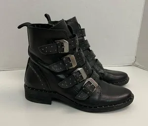 Steve Madden Boots Pursue Leather Ankle Buckles Studded Moto Motorcycle Black thumbnail 1