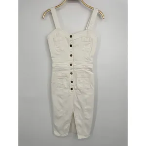 Ramy Brook Denim‎ Midi Dress 25/0 Ivory Button Front Sleeveless Utility Bodycon thumbnail 4
