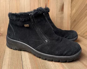 Rieker Tex Sz 38 Waterproof‎ Suede Leather Winter Ankle Boots Zip Faux Fur Black thumbnail 1